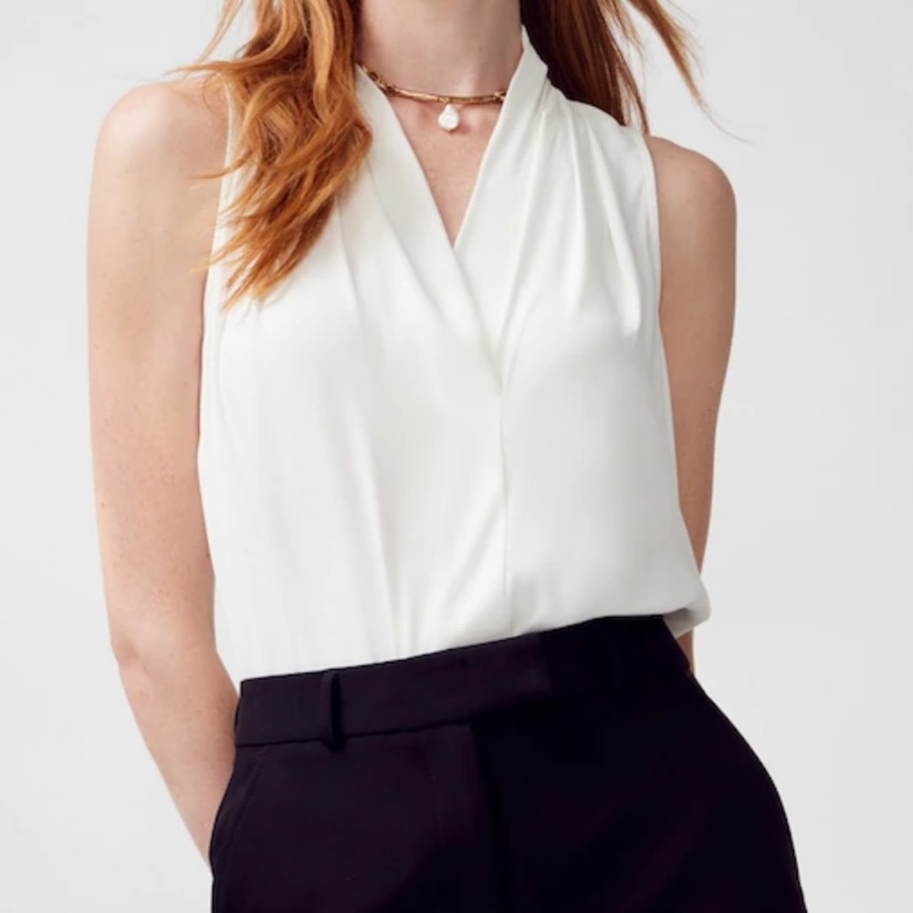 White House Black Market Pleated V-neck Shell